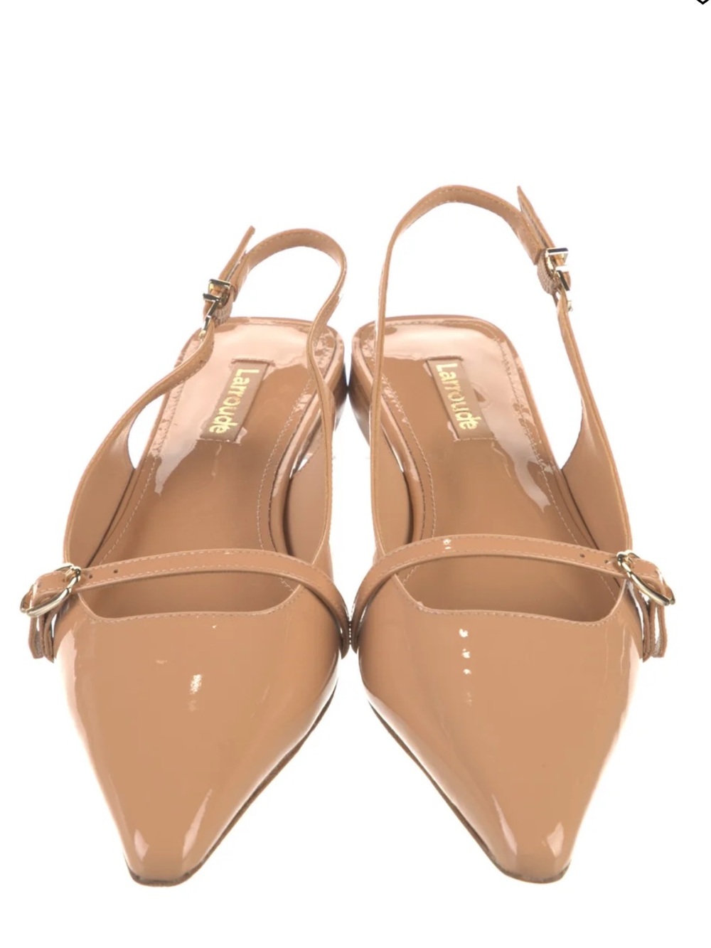 Larroude Patent Leather Slingback Flats in Nude Beige - Picture 3 of 4